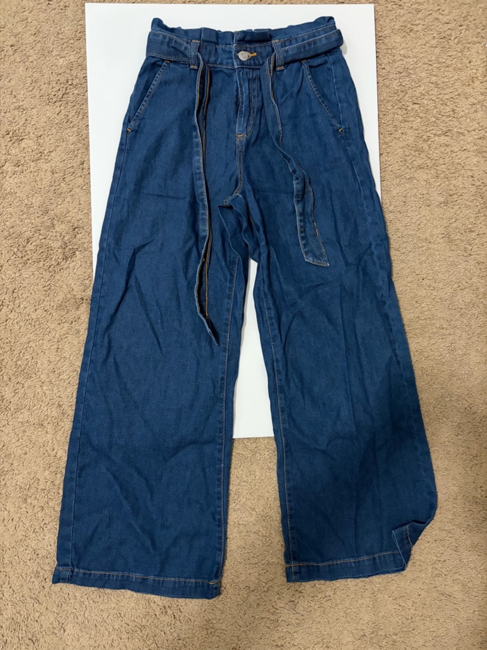 Banana Republic Denim High-Rise Wide Leg Jeans in Blue with Gold Stitching